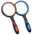 2PCS Upgrade 10X Magnifying Glass, Large Handheld Magnifier Magnafying. Glasses for Kids/Seniors Reading, 3 Inch Shatterproof Lupa Magnify Glass Lens, Soft Non-Slip Rubber Handle - for Observation