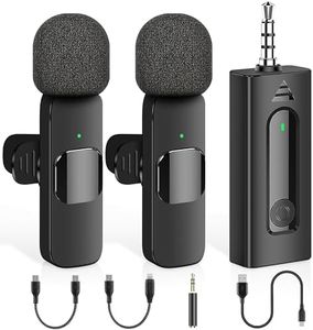 Professional Wireless Lavalier Microphone for iPhone, Android Phone, Camera, Omnidirectional Condenser Microphone Recording Ultra Low Delay, Lapel Noise Cancelling Microphone