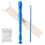 Eastar Soprano Recorder for Beginners Kids, German style C Key Recorder Instrument ABS 3 Piece with Cleaning Kit, Thumb Rest, Cotton Bag, Fingering Chart, Blue, ERS-21GB