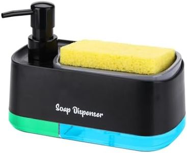 GINZER Dish Soap Dispenser for Kitchen Countertop with Sponge Holder - Refillable Non-Slip 3-in-1 Dispenser Dish Soap Hand Soap Dispenser for Kitchen Sink, Essential Kitchen Gadgets – Black