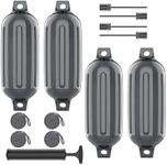 PuroShelt Boat Bumpers Fenders, Inflatable Cylindrical Twin Eye Ribbed Comes with Ropes Boat Bumpers for Docking, Grey 4 Pack 8.5 x 27 inches