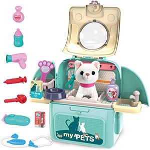 Gifts2U Giocattoli veterinari per bambini, set di giochi di ruolo per medici, educare la ragazza prendersi cura dell'animale domestico, gatto può cantare zaino giocattoli per bambini di 3 4 5 6 anni