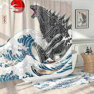 DESIHOM Funny Tall Shower Curtain Set, Fun Anime Monster Shower Curtains for Bathroom Cool Asian Japanese Bathroom Decor Polyester Fabric-72" x 78"
