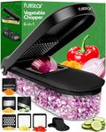 Vegetable Chopper Cutter Mandoline Slicer Cheese Grater - Food Onion Salad Veggie Chopper with Container - French Fry Potato Dicer Slicer Cutter - Kitchen Tools Gadgets (6-in-1 Compact Black)