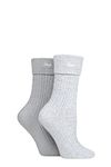 Jeep Ladies Super Soft Turn Over Top Polyester Boot Socks Pack of 2 Slate/White 4-8