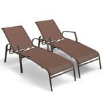 COSTWAY Set of 2 Folding Sun Lounger, 5 Positions Adjustable Stackable Deck Reclining Chair, Metal Frame Outdoor Chaise Lounge Leisure Sunbed for Garden, Patio and Poolside (Coffee)