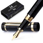 Wordsworth & Black Primori Fountain Pen Set, Medium Nib, Includes 24 Ink Cartridges, Ink Refill Converter, Gift Case, Journaling, Calligraphy; Smooth Writing [Black Gold], Perfect for Men and Women