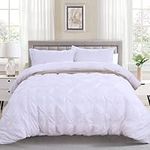 Luxury White Pintuck Duvet Cover King Size 3 Pieces Pinch Pleat Bedding Duvet Cover with Zipper Closure, Soft Microfiber Pintuck Quilt Cover for Home Bedding Decro King Size 230x220cm