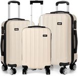 Kono 3 Pcs Luggage Set Hard Shell Suitcase Light Weight ABS 4 Spinner Wheels Business Trip Trolley Case 19/24/28 Inch (Beige Set)