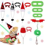 11 Pieces Christmas Bearded Dragon Santa Hat Scarf Set Including Lizard Christmas Costume Scarf Hat Buffalo Plaid and Leash Harness Set for Reptile Small Pet Animals Xmas Clothing Cosplay