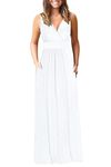 AUSELILY Women White Maxi Dress Sleeveless Long Summer Dress V Neck Beach Dress Elegant with Pockets White M