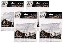 [200 Count] Settings Plastic Clear Teaspoons, Heavyweight Disposable Cutlery, Great For Home, Office, School, Party, Picnics, Restaurant, Take-out Fast Food, Outdoor Events, Or Every Day Use, 4 Bags