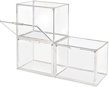 GUDEMAY Clear Stackable Plastic Storage Bins with Magnetic Lid, Dustproof Book & Cosmetic Display Cases, Large Figures Collectibles Showcase, Shoe Box, Protection Organizer (Transparent - 3 Pack)