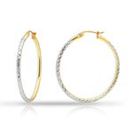 Hoops & Loops Sterling Silver Two Tone 2mm Diamond Cut Round Hoop Earrings, 35mm