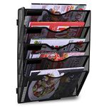 TQVAI 5-Tier Wall File Organiser, Wall Mail Holder, Wall Mounted Magazine Rack, Mesh A4 Paper Storage, Office Document Organiser, Black