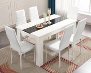 Blisswood Dining Table Set, Dining Table And Chair Set 6, Pu Leather Dining Room Chairs and 18mm Thick Table Top 140 x 80 cm Long Wooden Dining Table Modern Design Dining Table Set