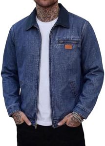 JMIERR Mens Denim Jacket Zip Detroit Workwear Coat, Navy Blue, 2XL