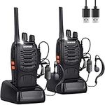 BF-88A Walkie Talkie Long Range Rechargeable Intercoms, 0.5W 16 Channel FRS Hands-Free Two-Way Radio with Earpiece, LED Flashlight, USB Charger 2 Pack