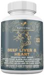 Grass Fed Desiccated Beef Liver & Heart Capsules 2250mg (120 Pills, 750mg Each) – CoQ10 - Energy - Digestion – Heart - Detoxification Non-GMO - Freeze Dried - Pasture Raised Undefatted in New Zealand