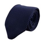 Men's Skinny Knit Tie Vintage Mixed Pattern Casual 2.4" Necktie - Various Design, 010 Navy, One Size