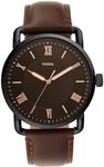 Fossil Men's Copeland Quartz Stainless Steel and Leather Three-Hand Watch, Color: Black, Dark Brown (Model: FS5666)