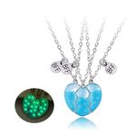 3PCS Unique BFF Magnetic Necklaces with Luminous, Best Friends Heart Pendant Necklaces for 3 Girls, Glowing Necklace Friendship Jewelry Gifts for Girls Friends Sisters Mother, Blue, Stars