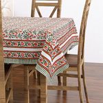 BLOCKS OF INDIA Cotton Hand Block Print Rectangular Table Cloth For 6 Seater Dining Table (60 Inch X 90 Inch) (Jaal)