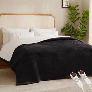 BEARKISS Electric Heated Blanket,90"x100" Heating King Flannel Black