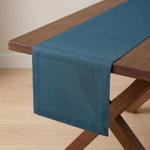 Solino Home Linen Table Runner 156 Inches Long - 100% Pure Linen Extra Long Peacock Blue Table Runner 14 x 156 Inch - Fete
