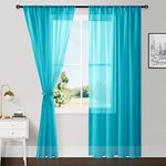 Hiasan Sheer Curtains 84 Inches Long with Tiebacks, Rod Pocket Light Filtering Airy Breathable Voile Window Curtains for Living Room, Bedroom, Kids' Room, Turquoise, W52 x L84, 2 Panels