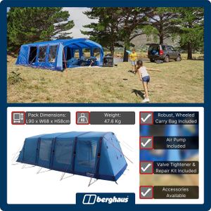 Berghaus Freedom 7 Nightfall Tent – 7 Person, Porch, Darkened Bedrooms, Blue