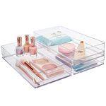 STORi SimpleSort 3-Piece Stackable Clear Drawer Organizer Set | 12" x 6" x 2" Rectangle Trays | Wide Makeup Vanity Storage Bins and Office Desk Drawer Dividers | Made in USA