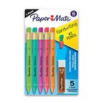 PAPER MATE Handwriting Triangular Mechanical Pencil Set with Lead & Eraser Refills, 1.3mm, Fun Barrel Colors, 8 Count, Black, 2017483