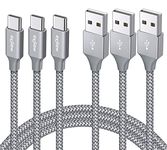 eyjiew USB C Cable [1m,3-Pack], USB A to USB C 3A Fast Charging Braided Type C Charger Lead Compatible with Samsung Galaxy S10 S10e S20 S21 S22 S9 S8 S23 S24 Plus A20e A21s,iPhone 15 16 Pro-Grey