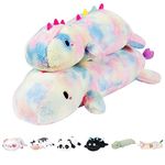 Mewaii Dinosaur Plush Body Pillow - 38” Tie Dye Dinosaur Squishy Pillow, Cute Plushies Cuddle Pillow for Kids, Long Plush Dinosaur Pillow, Birthday Gifts for Women, Girls and Males