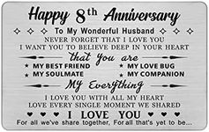 DEGASKEN Husband 8th Anniversary Card - I Love You With All My Heart - 8 Year Wedding Anniversary Keepsake Gifts for Him Men, Bronze Anniversary Metal Card