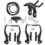 Hmseng Complete V-Type Bike Brake Set, Universal Bike Front and Rear MTB Brake,Inner and Outer Cables and Lever Kit with Multi-Tool Wrenches Black