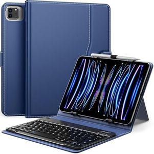 MoKo Universal Tablet Case with QWERTY Keyboard for 9",9.7",10.1",10.2",10.4",10.5",10.9",11" Tablet, with Removable Wireless Bluetooth Keyboard&Pen Holder for iPad Samsung Fire Pixel, Navy Blue