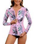 Luranee Womens Rash Guard Long Sleeve,Zip up Long Sleeve Swim Shirt Rash Guard Swimwear Hiking Quick Dry SPF 50 Sporty Swimsuits SPF Tops Pink Floral L