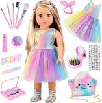 ZITA ELEMENT 15 Pcs 18 Inch Girl Doll Accessories Clothes Makeup Set - Doll Dress with Makeup Stuff for My Life Journey Girl Doll Clothes and Accessories (NO DOLL)