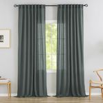 120 Inches Extra Long Linen Curtain Panels Pair Living Room Back Tab Farmhouse Light Filtering Semi Sheer Boho Linen Curtains 10 FT Long Floor to Ceiling Large Window Patio Sliding Door,Charcoal Grey