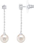 PAVOI 14k White Gold Plated Sterling Silver Post Shell Pearl Drop Earrings | Pearl Earrings for Women