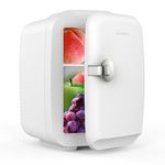 CROWNFUL Mini Fridge, 4 Liter 6 Can Portable Cooler and Warmer, Personal Fridge for Skin Care, Cosmetics, Food, Great for Bedroom, Office, Car, Dorm, ETL Listed (White)