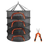 AILEEPET Herb Drying Rack Plant Hanging Mesh Dry Net with U Shaped Orange Zipper & Garden Pruning Shears for Hydroponics Flowers and Buds (4Tier-D24*H32inch)