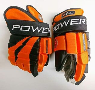 PowerTek V5.0 Tek Senior Ice Hockey Gloves, Flexible Full Motion Cuff (Orange, 15")