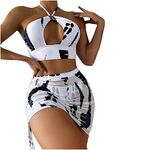 Womens Bikini Sets 3 Piece Sexy Micro Bikini Tops G String Briefs Tie Lace Skirts Suits Clearance