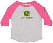 John Deere Toddler Girl Logo 3/4 Sleeve Raglan-Oxford/Hot Pink-4T