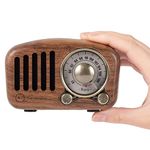 Portable Radios Small, Wood FM Radio Retro Bluetooth Speaker, Transistor Radio Rechargeable with SD MP3, supports AUX Function, 270°Large Compass Tuning Window by PRUNUS J-919. (walnut wood)