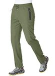 JHMORP Men's Athletic Workout Pants Stretch Lightweight Quick Dry Outdoor Hiking Track Pants with Zipper Pockets (Army Green,CA L)