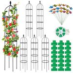 JaGely 6 Pack 6ft Garden Obelisk Trellis for Climbing Plants Outdoor Rose Tower Trellis Climbing Plant Support with Garden Twist Tie Trellis Clip for Potted Climbing Flower Vegetable Vine Indoor